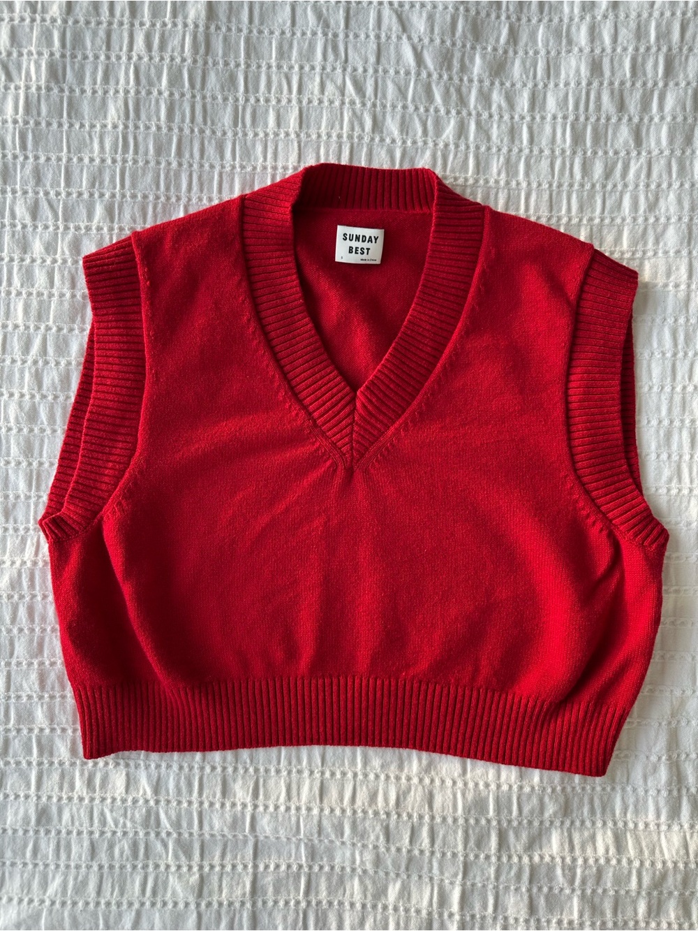 Sunday Best: Red Cropped V-Neck Knit Sweater Vest